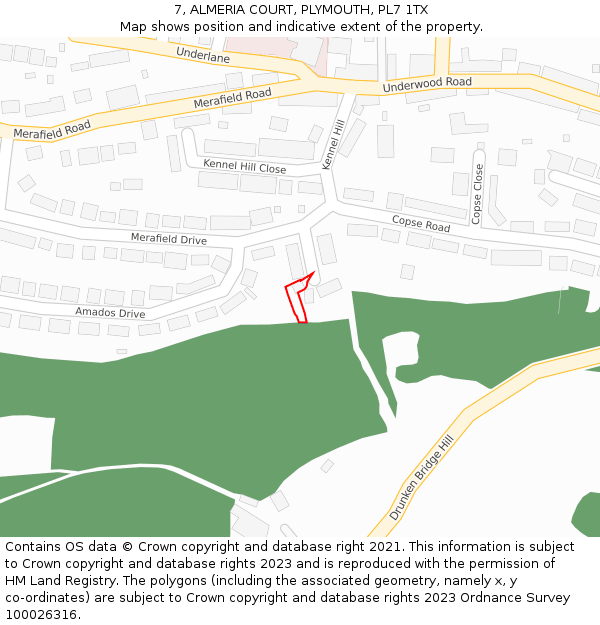 7, ALMERIA COURT, PLYMOUTH, PL7 1TX: Location map and indicative extent of plot