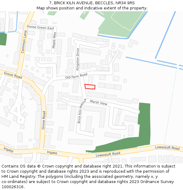 7, BRICK KILN AVENUE, BECCLES, NR34 9RS: Location map and indicative extent of plot