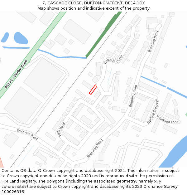 7, CASCADE CLOSE, BURTON-ON-TRENT, DE14 1DX: Location map and indicative extent of plot