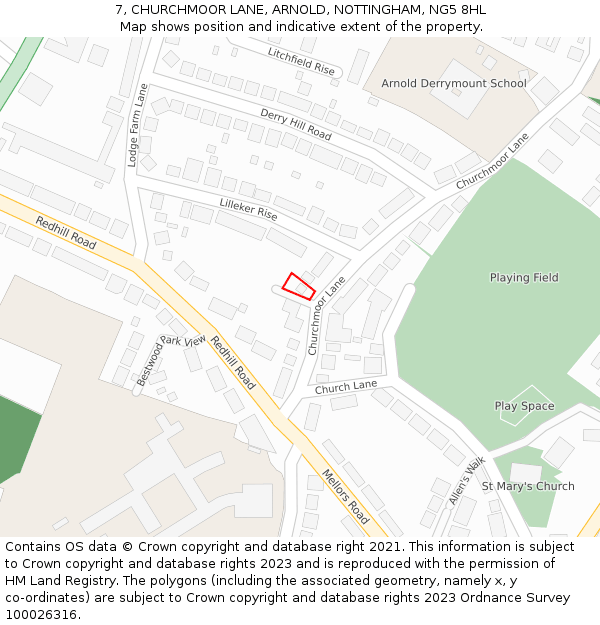 7, CHURCHMOOR LANE, ARNOLD, NOTTINGHAM, NG5 8HL: Location map and indicative extent of plot