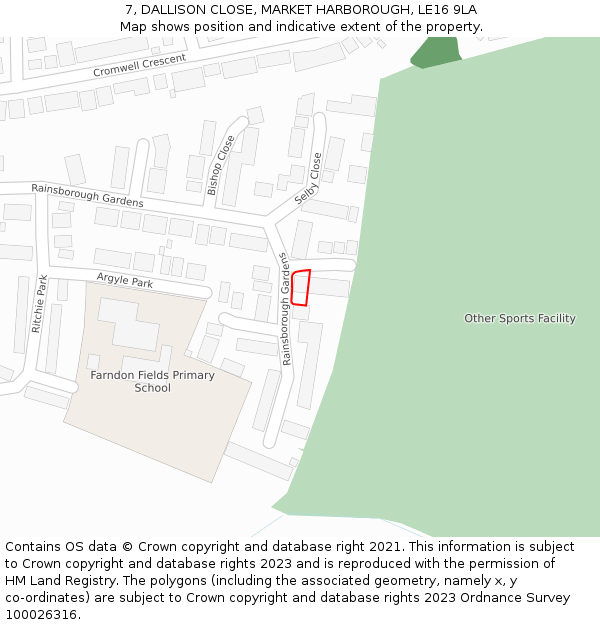 7, DALLISON CLOSE, MARKET HARBOROUGH, LE16 9LA: Location map and indicative extent of plot