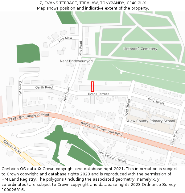 7, EVANS TERRACE, TREALAW, TONYPANDY, CF40 2UX: Location map and indicative extent of plot