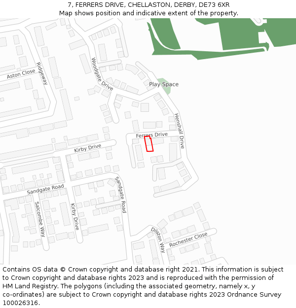7, FERRERS DRIVE, CHELLASTON, DERBY, DE73 6XR: Location map and indicative extent of plot