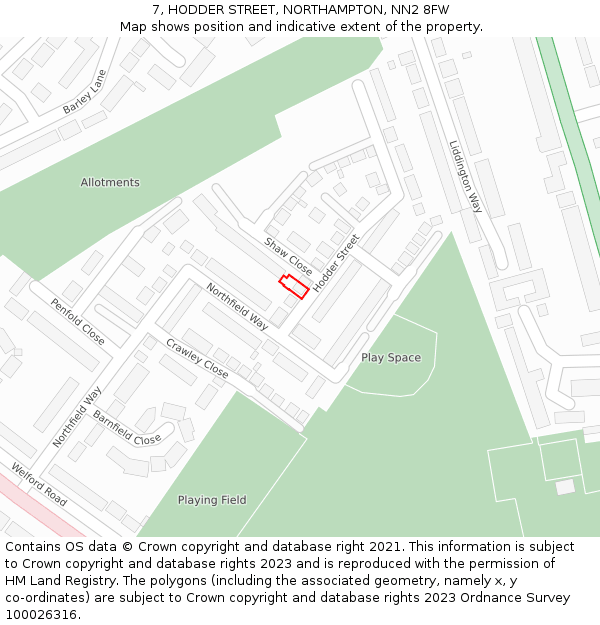 7, HODDER STREET, NORTHAMPTON, NN2 8FW: Location map and indicative extent of plot