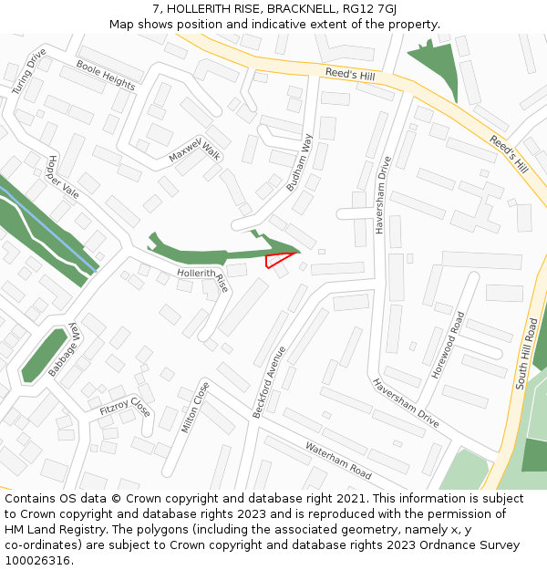 7, HOLLERITH RISE, BRACKNELL, RG12 7GJ: Location map and indicative extent of plot