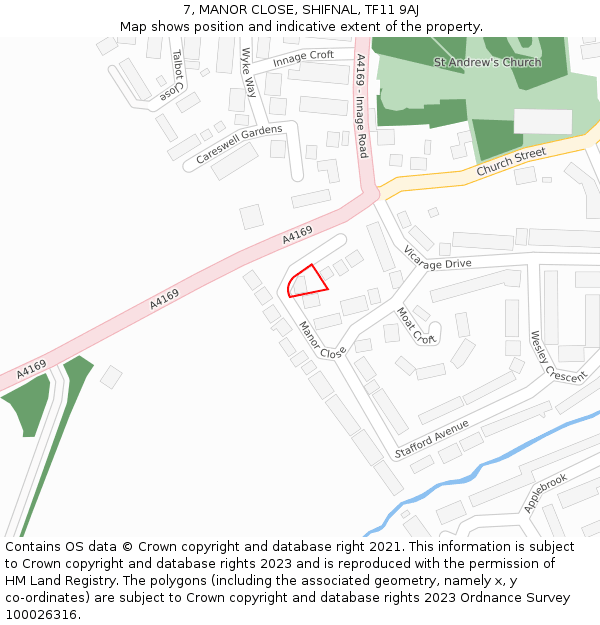 7, MANOR CLOSE, SHIFNAL, TF11 9AJ: Location map and indicative extent of plot