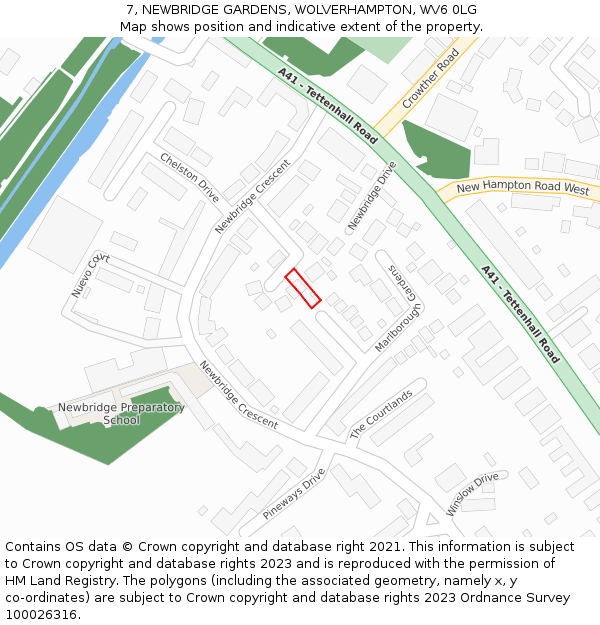 7, NEWBRIDGE GARDENS, WOLVERHAMPTON, WV6 0LG: Location map and indicative extent of plot