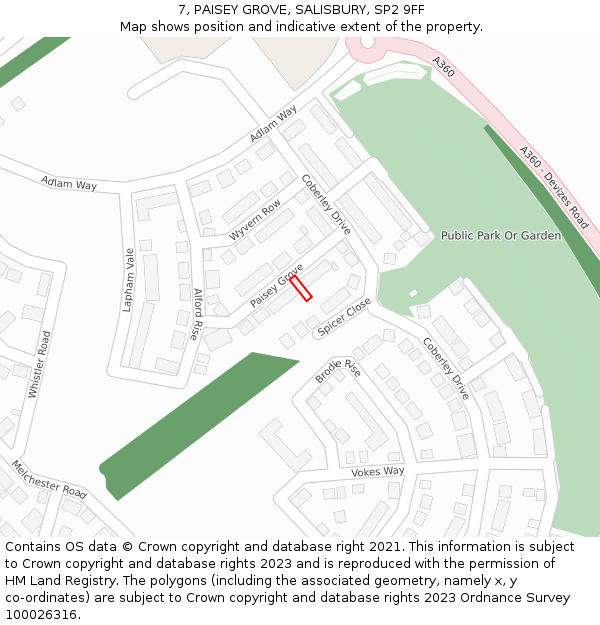 7, PAISEY GROVE, SALISBURY, SP2 9FF: Location map and indicative extent of plot