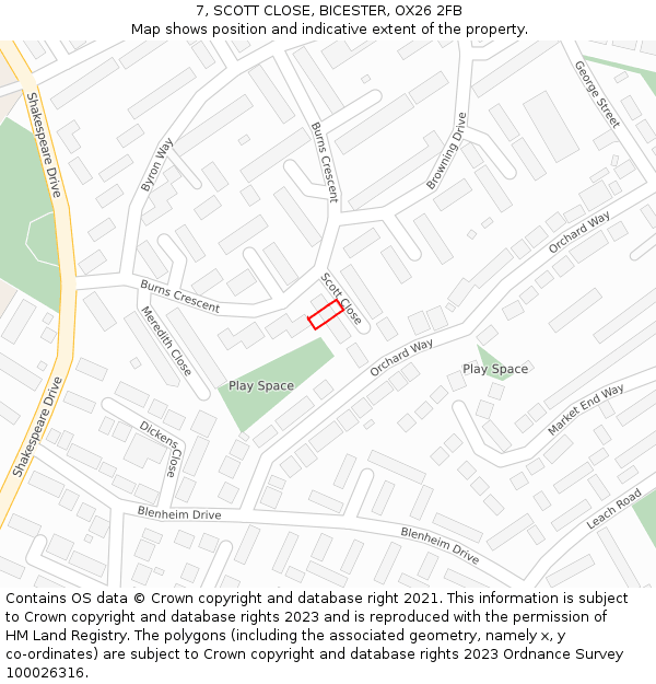 7, SCOTT CLOSE, BICESTER, OX26 2FB: Location map and indicative extent of plot