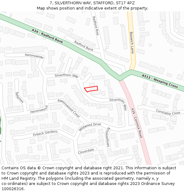 7, SILVERTHORN WAY, STAFFORD, ST17 4PZ: Location map and indicative extent of plot