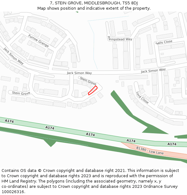 7, STEIN GROVE, MIDDLESBROUGH, TS5 8DJ: Location map and indicative extent of plot
