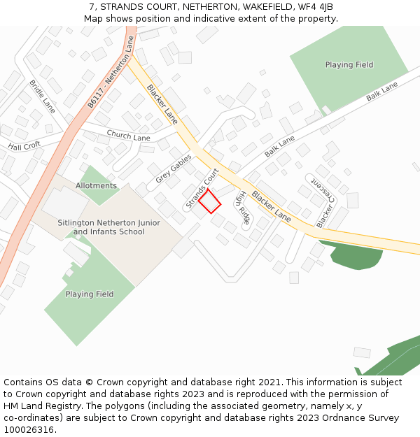 7, STRANDS COURT, NETHERTON, WAKEFIELD, WF4 4JB: Location map and indicative extent of plot