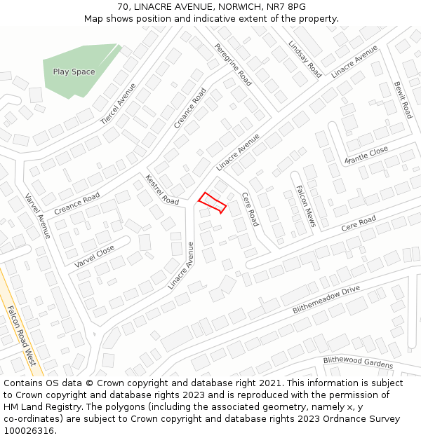 70, LINACRE AVENUE, NORWICH, NR7 8PG: Location map and indicative extent of plot