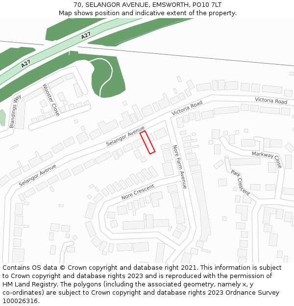 70, SELANGOR AVENUE, EMSWORTH, PO10 7LT: Location map and indicative extent of plot