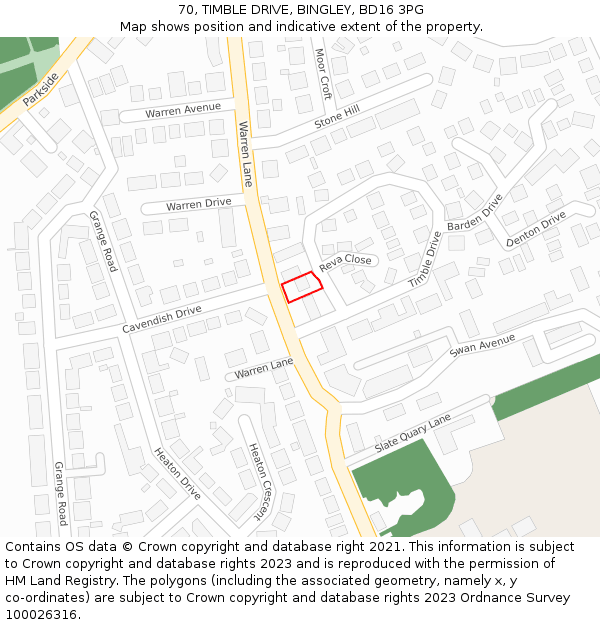 70, TIMBLE DRIVE, BINGLEY, BD16 3PG: Location map and indicative extent of plot