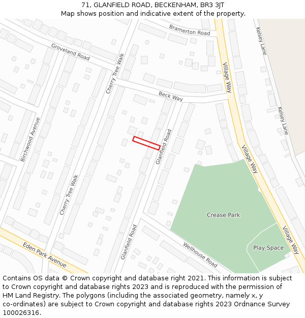 71, GLANFIELD ROAD, BECKENHAM, BR3 3JT: Location map and indicative extent of plot