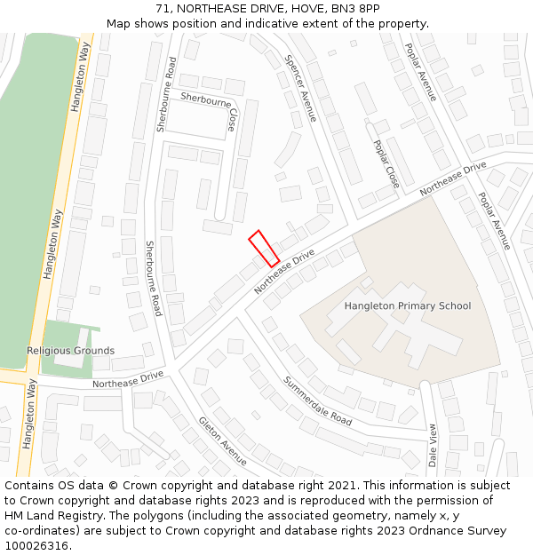 71, NORTHEASE DRIVE, HOVE, BN3 8PP: Location map and indicative extent of plot