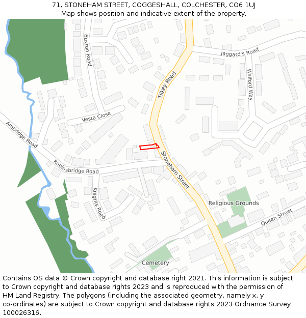 71, STONEHAM STREET, COGGESHALL, COLCHESTER, CO6 1UJ: Location map and indicative extent of plot