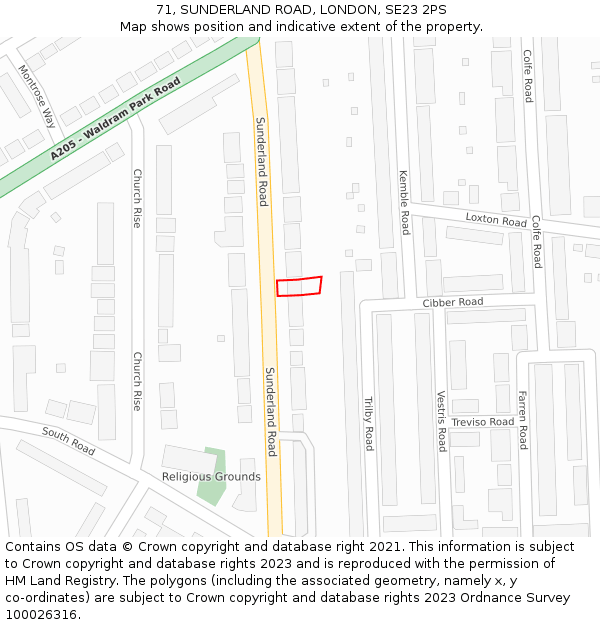 71, SUNDERLAND ROAD, LONDON, SE23 2PS: Location map and indicative extent of plot