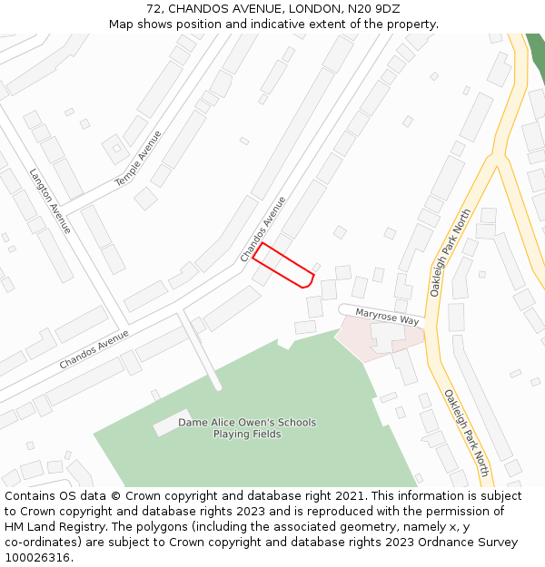 72, CHANDOS AVENUE, LONDON, N20 9DZ: Location map and indicative extent of plot