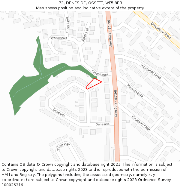 73, DENESIDE, OSSETT, WF5 8EB: Location map and indicative extent of plot