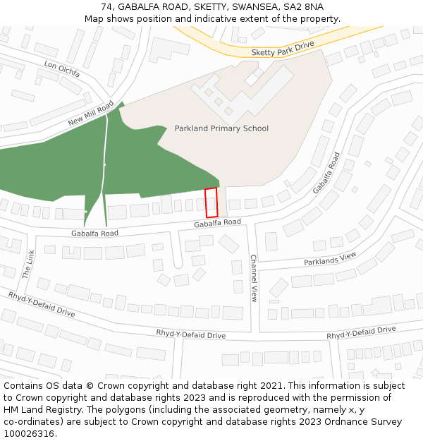 74, GABALFA ROAD, SKETTY, SWANSEA, SA2 8NA: Location map and indicative extent of plot