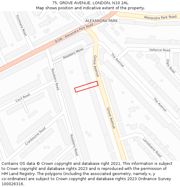 75, GROVE AVENUE, LONDON, N10 2AL: Location map and indicative extent of plot