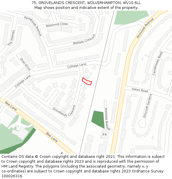 75, GROVELANDS CRESCENT, WOLVERHAMPTON, WV10 6LL: Location map and indicative extent of plot