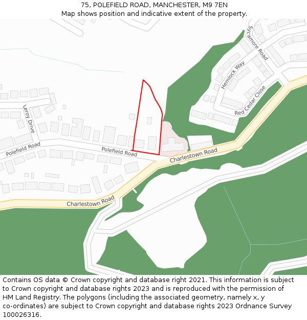 75, POLEFIELD ROAD, MANCHESTER, M9 7EN: Location map and indicative extent of plot
