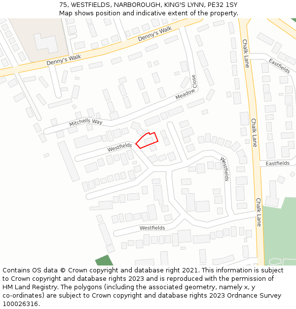 75, WESTFIELDS, NARBOROUGH, KING'S LYNN, PE32 1SY: Location map and indicative extent of plot