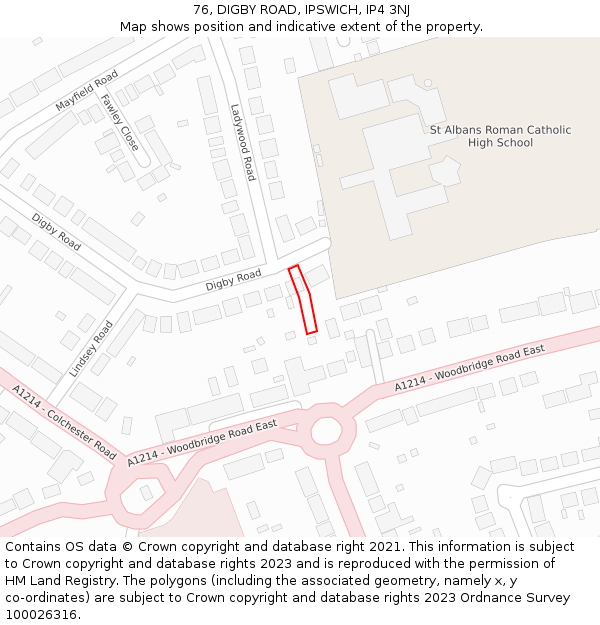 76, DIGBY ROAD, IPSWICH, IP4 3NJ: Location map and indicative extent of plot