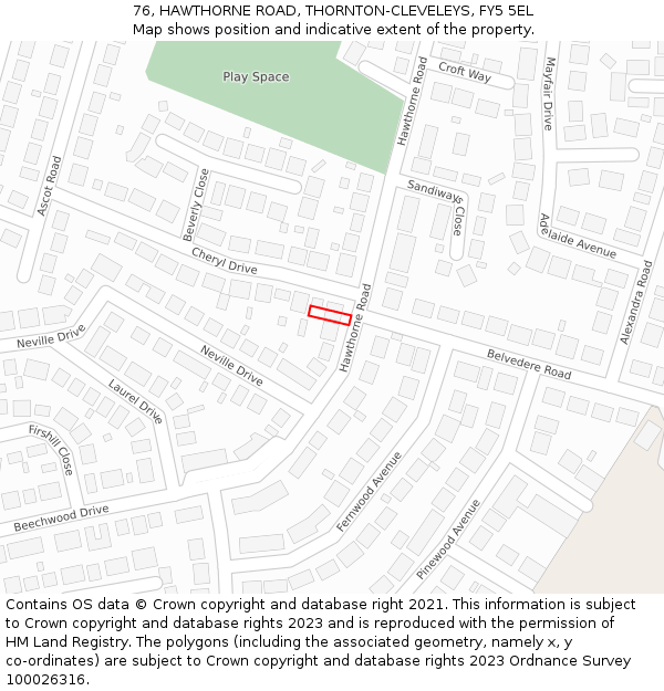 76, HAWTHORNE ROAD, THORNTON-CLEVELEYS, FY5 5EL: Location map and indicative extent of plot