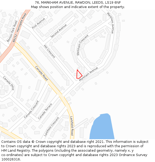 76, MARKHAM AVENUE, RAWDON, LEEDS, LS19 6NF: Location map and indicative extent of plot