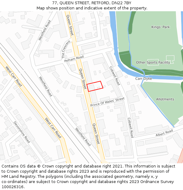 77, QUEEN STREET, RETFORD, DN22 7BY: Location map and indicative extent of plot