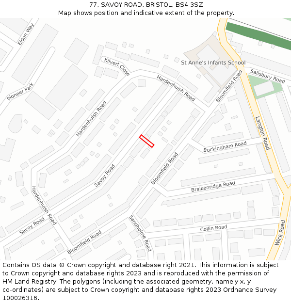 77, SAVOY ROAD, BRISTOL, BS4 3SZ: Location map and indicative extent of plot
