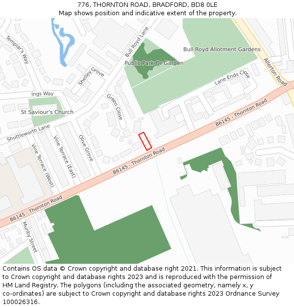 776, THORNTON ROAD, BRADFORD, BD8 0LE: Location map and indicative extent of plot
