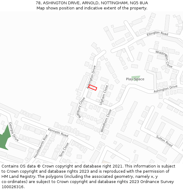78, ASHINGTON DRIVE, ARNOLD, NOTTINGHAM, NG5 8UA: Location map and indicative extent of plot