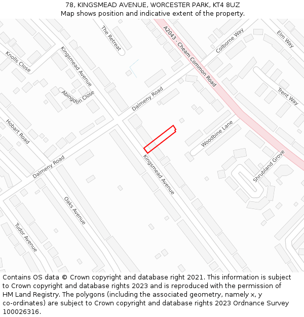 78, KINGSMEAD AVENUE, WORCESTER PARK, KT4 8UZ: Location map and indicative extent of plot