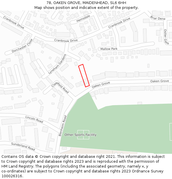 78, OAKEN GROVE, MAIDENHEAD, SL6 6HH: Location map and indicative extent of plot