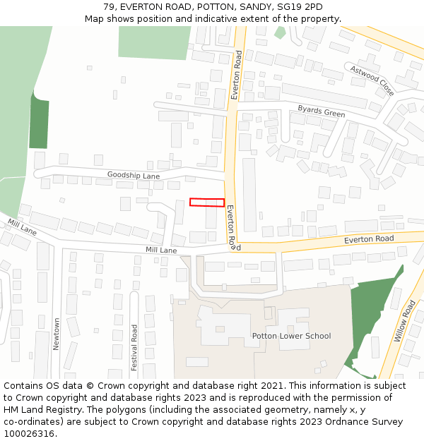 79, EVERTON ROAD, POTTON, SANDY, SG19 2PD: Location map and indicative extent of plot