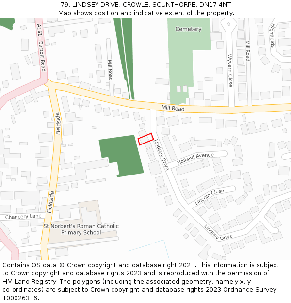 79, LINDSEY DRIVE, CROWLE, SCUNTHORPE, DN17 4NT: Location map and indicative extent of plot