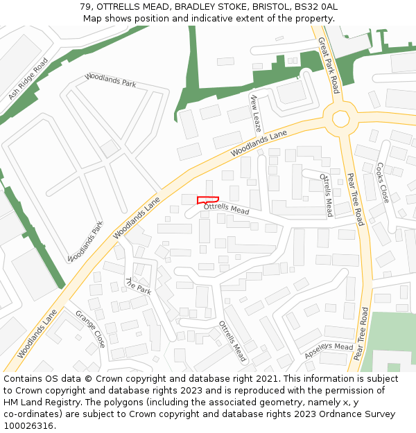 79, OTTRELLS MEAD, BRADLEY STOKE, BRISTOL, BS32 0AL: Location map and indicative extent of plot