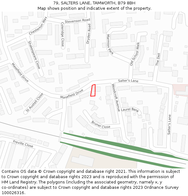 79, SALTERS LANE, TAMWORTH, B79 8BH: Location map and indicative extent of plot