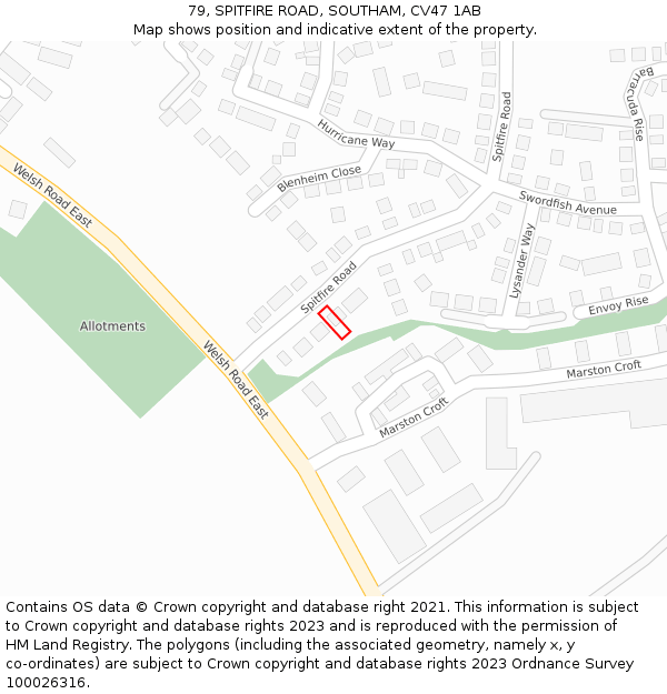79, SPITFIRE ROAD, SOUTHAM, CV47 1AB: Location map and indicative extent of plot