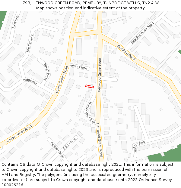 79B, HENWOOD GREEN ROAD, PEMBURY, TUNBRIDGE WELLS, TN2 4LW: Location map and indicative extent of plot