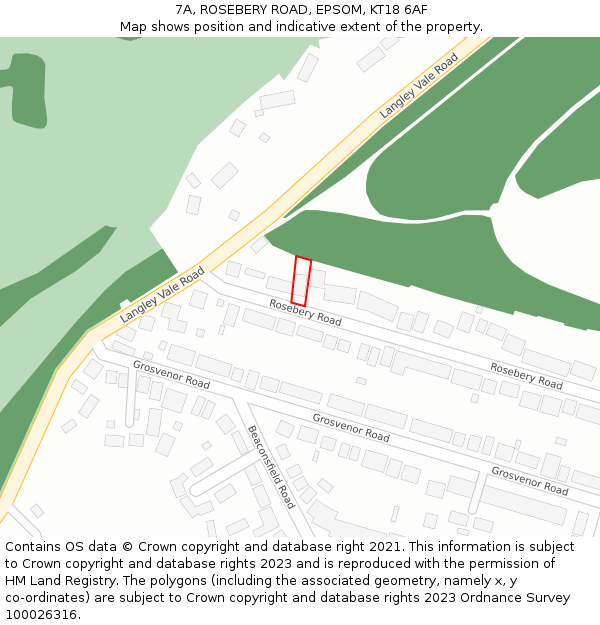 7A, ROSEBERY ROAD, EPSOM, KT18 6AF: Location map and indicative extent of plot