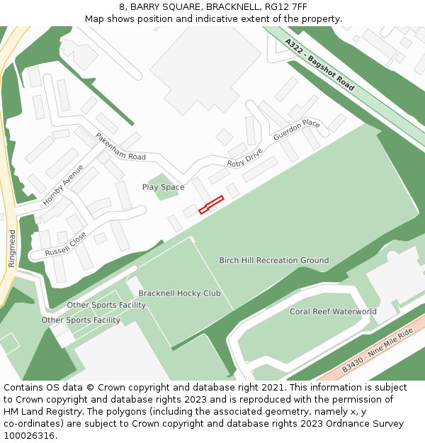 8, BARRY SQUARE, BRACKNELL, RG12 7FF: Location map and indicative extent of plot