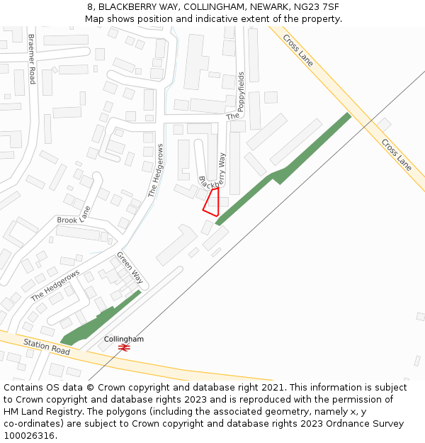 8, BLACKBERRY WAY, COLLINGHAM, NEWARK, NG23 7SF: Location map and indicative extent of plot