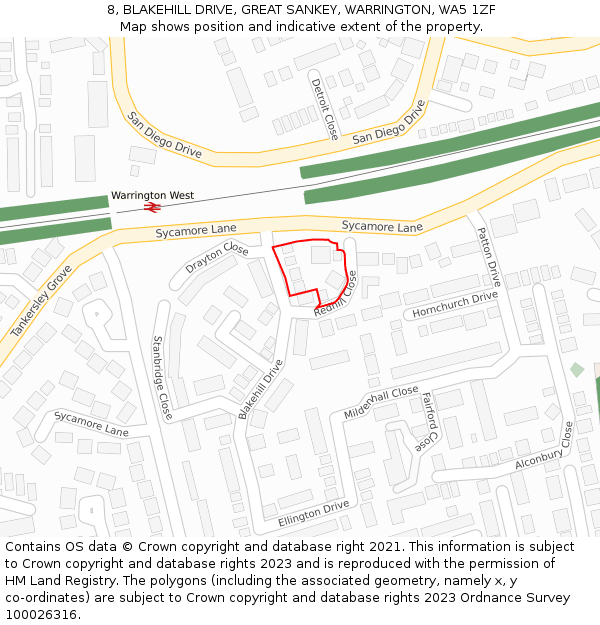 8, BLAKEHILL DRIVE, GREAT SANKEY, WARRINGTON, WA5 1ZF: Location map and indicative extent of plot