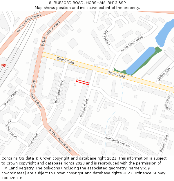 8, BURFORD ROAD, HORSHAM, RH13 5SP: Location map and indicative extent of plot